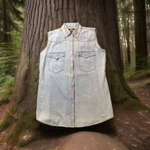 Vintage 90s Harley-Davidson Women's XL Sleeveless Denim Western Shirt Vest Snaps